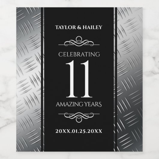 Elegant 11. Hochzeitsfeier Weinetikett (Einzelnes Label)