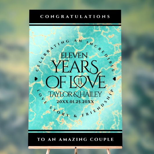 Elegant 11. Hochzeitstag in Türkis Acrylschild (Neutral)