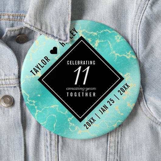 Elegant 11. Hochzeitstag in Türkis Button (Beispiel)