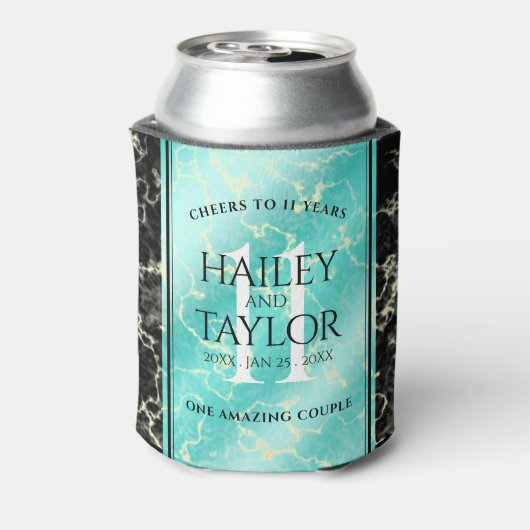 Elegant 11. Hochzeitstag in Türkis Dosenkühler (Kanne Rückseite)