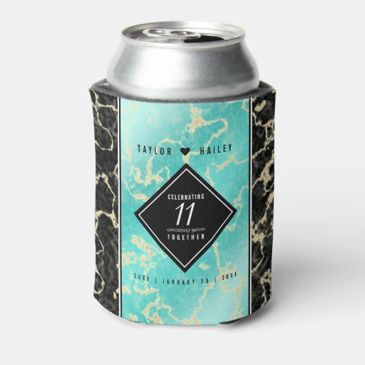 Elegant 11. Hochzeitstag in Türkis Dosenkühler (Kanne Rückseite)