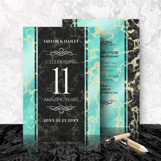 Elegant 11. Hochzeitstag in Türkis Einladung