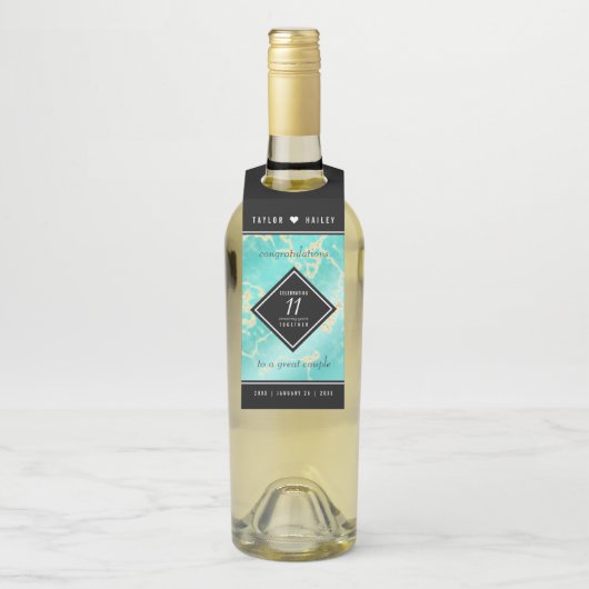 Elegant 11. Hochzeitstag in Türkis Flaschenanhänger (Auf Flasche)