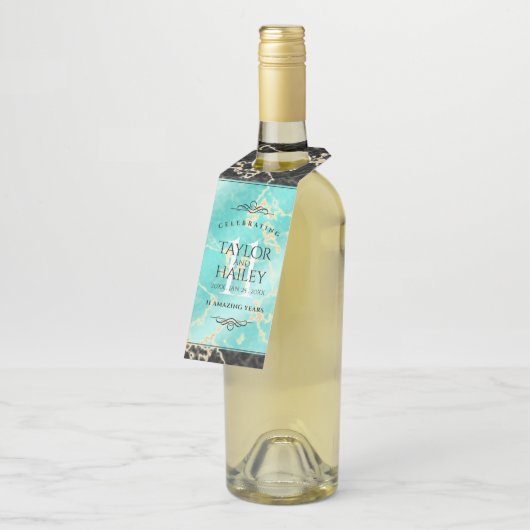 Elegant 11. Hochzeitstag in Türkis Flaschenanhänger (Angewinkelt)