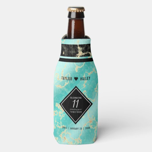 Elegant 11. Hochzeitstag in Türkis Flaschenkühler (Flaschenvorderseite)