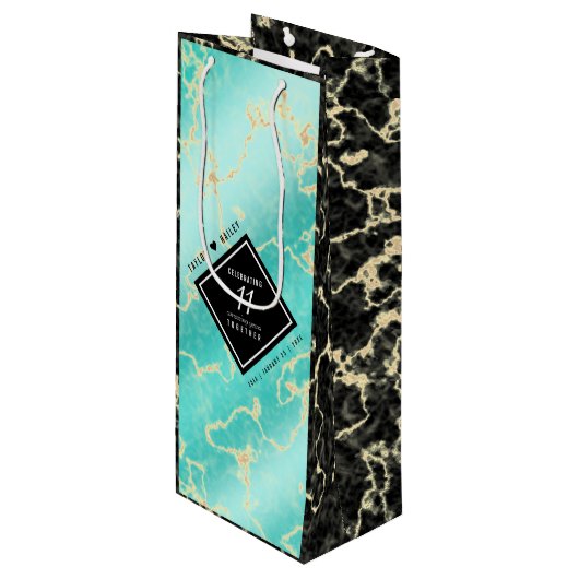 Elegant 11. Hochzeitstag in Türkis Geschenktüte Für Weinflaschen (Vorderseite Schrägansicht)