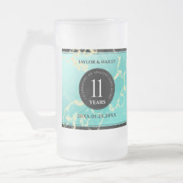 Elegant 11. Hochzeitstag in Türkis Mattglas Bierglas