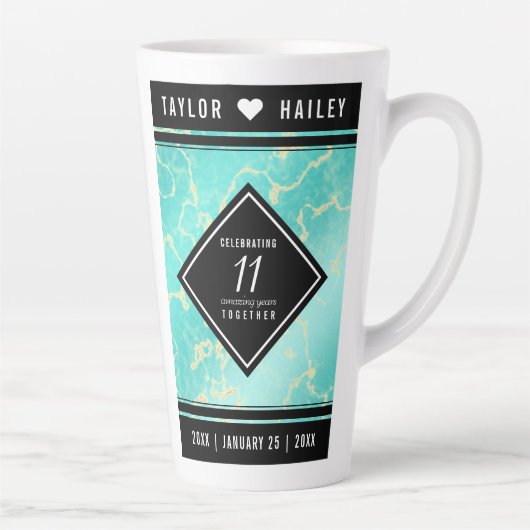 Elegant 11. Hochzeitstag in Türkis Milchtasse (Rechts)