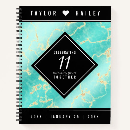 Elegant 11. Hochzeitstag in Türkis Notizblock (Vorderseite)