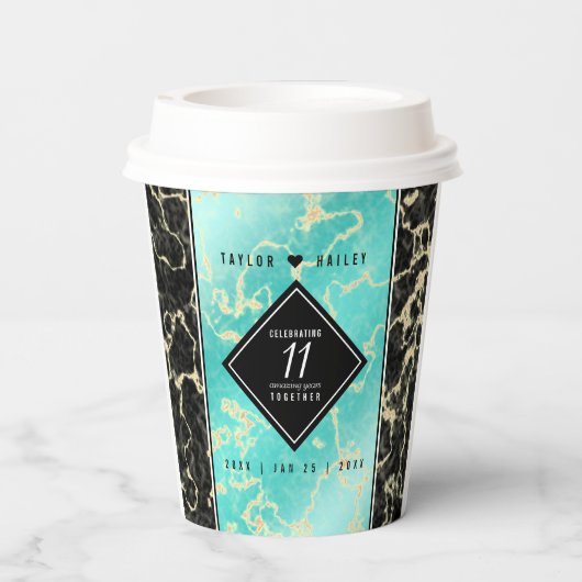 Elegant 11. Hochzeitstag in Türkis Pappbecher (Rückseite)