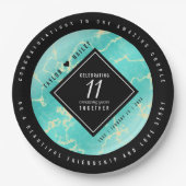 Elegant 11. Hochzeitstag in Türkis Pappteller (Vorderseite)