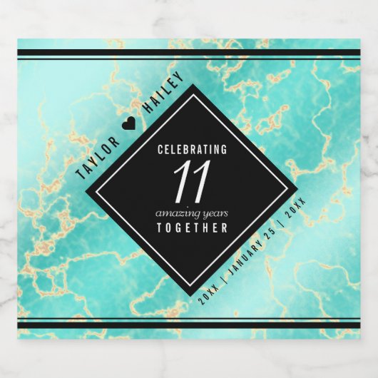 Elegant 11. Hochzeitstag in Türkis Schaumweinetikett (Einzelnes Label)