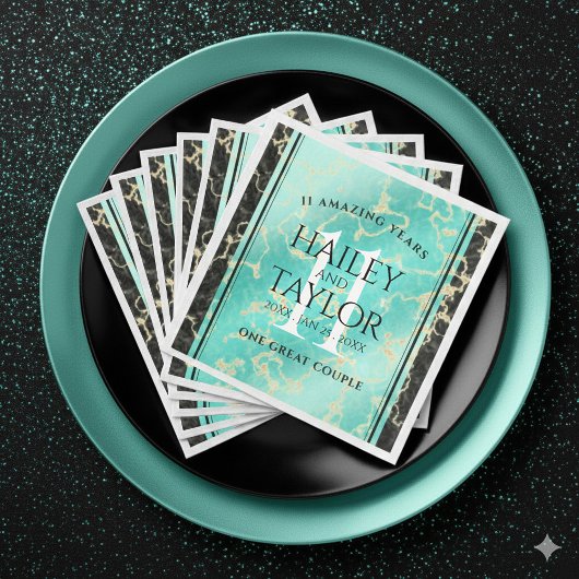 Elegant 11. Hochzeitstag in Türkis Serviette