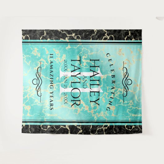 Elegant 11. Hochzeitstag in Türkis Wandteppich (Vorderseite (Horizontal))