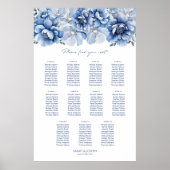 Elegant 11 Table Blue Floral Wedding Chart Poster (Vorne)