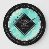 Elegant 11th Turquoise Wedding Anniversary Große Wanduhr (Vorderseite)