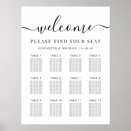 Elegant 12 Tabelle Hochzeitssatteldiagramm Poster (Vorne)