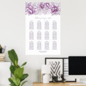 Elegant 12 Table Pink Floral Wedding Chart Poster (Heimbüro)