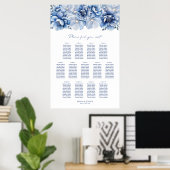 Elegant 13 Table Blue Floral Wedding Chart Poster (Heimbüro)
