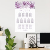Elegant 13 Table Pink Floral Wedding Chart Poster (Heimbüro)