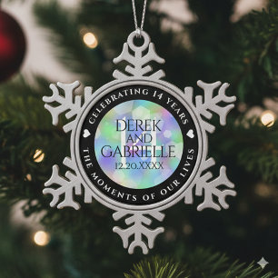 Elegant 14. Opal Hochzeitstag Schneeflocken Zinn-Ornament