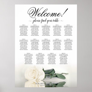 Elegant 14 Tabelle White Rose Hochzeitstabelle Poster