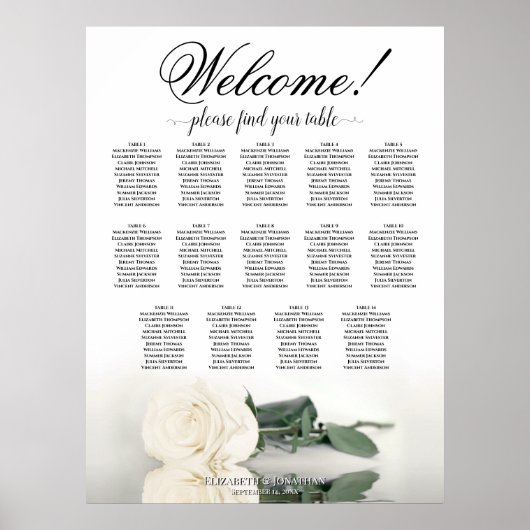 Elegant 14 Tabelle White Rose Hochzeitstabelle Poster (Vorne)