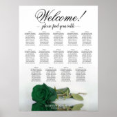 Elegant 14 Table Emerald Green Rose Seating Chart Poster (Vorne)