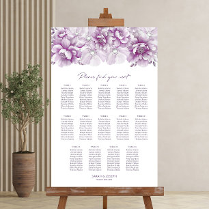 Elegant 14 Table Pink Floral Wedding Chart Poster