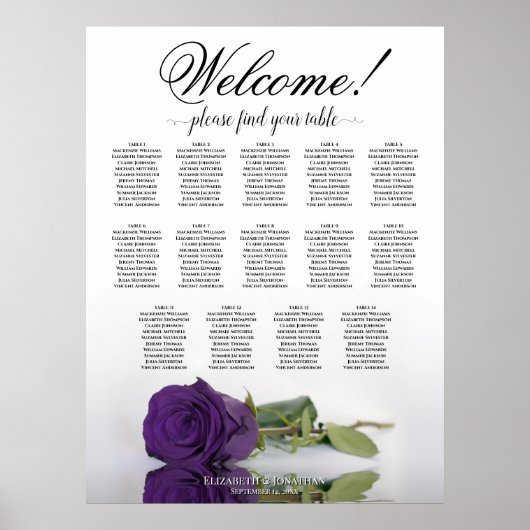 Elegant 14 Table Royal Lila Rose Seating Chart Poster (Vorne)