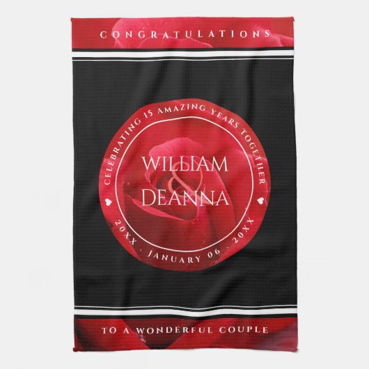 Elegant 15. 26. 36. Rose Hochzeit Jahrestag Geschirrtuch (Vertikal)