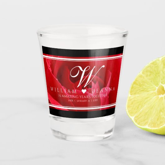 Elegant 15. 26. 36. Rose Hochzeit Jahrestag Schnapsglas (Vorderseite)