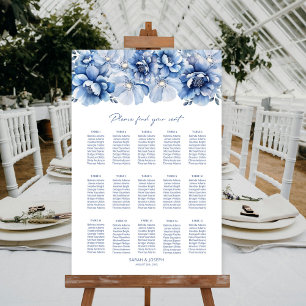 Elegant 15 Table Blue Floral Wedding Chart Poster
