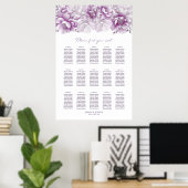 Elegant 15 Table Pink Floral Wedding Chart Poster (Heimbüro)