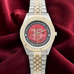 Elegant 15th 26th 36th Rose Wedding Anniversary Armbanduhr<br><div class="desc">Celebrate the 15th, 26th, or 36th wedding anniversary with this commemorative watch! Elegant white serif lettering on a romantic red rose background add a memorable touch for this special occasion and (extraordinary) milestone. Customize with the couple's names, and add date for their rose anniversary. Design © W.H. Sim. See more...</div>