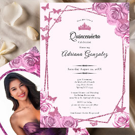 Elegant 15th birthday pink Quinceanera Einladung