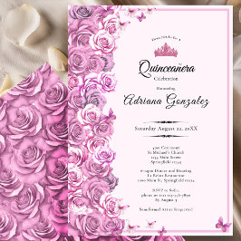 Elegant 15th birthday roses Pink Quinceanera Einladung