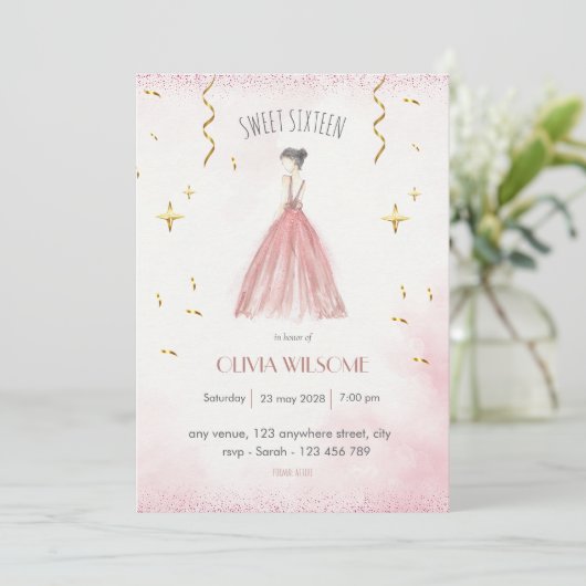 Elegant 16 . Geburtstag Birthday Einladung (Stehend Vorderseite)