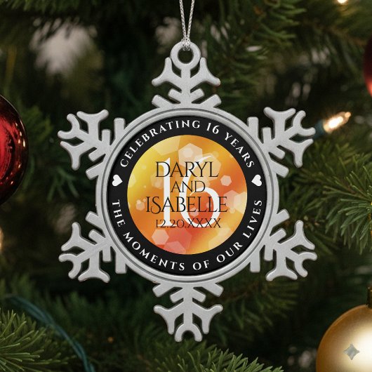 Elegant 16. Hochzeitstag des Goldenen Topaz Schneeflocken Zinn-Ornament