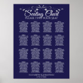 Elegant 16 Table Navy Blue Wedding Seating Chart Poster (Vorne)
