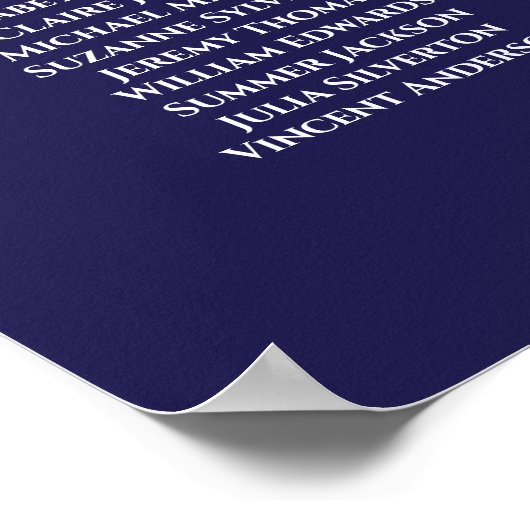 Elegant 16 Table Navy Blue Wedding Seating Chart Poster (Ecke)