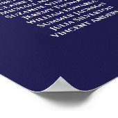 Elegant 16 Table Navy Blue Wedding Seating Chart Poster (Ecke)