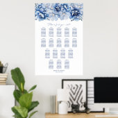 Elegant 17 Table Blue Floral Wedding Chart Poster (Heimbüro)