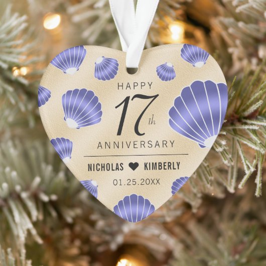 Elegant 17th Shells Beach Sand Wedding Anniversary Ornament (Baum)