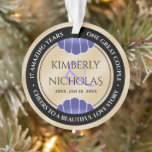 Elegant 17th Shells Beach Sand Wedding Anniversary Ornament<br><div class="desc">Celebrate the 17th shells wedding anniversary with this stylish ornament! Elegant black and white lettering with stylized seashells on a white beach sand background add a memorable touch for this special occasion and milestone. Personalize with couple's names, dates of marriage, and congratulatory messages on the rims. Reverse shows identical design....</div>