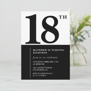 Elegant 18. Geburtstag Einladung Black Chic Modern