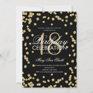 Elegant 18. Geburtstag Gold Glitzer Confetti Black Einladung