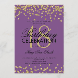 Elegant 18. Geburtstag Gold Glitzer Confetti Lila Einladung