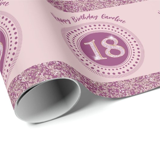 Elegant 18. Geburtstag Rose Gold Glitzer & Streife Geschenkpapier (Rolleneckpunkt)