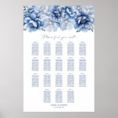 Elegant 18 Table Blue Floral Wedding Chart Poster (Vorne)